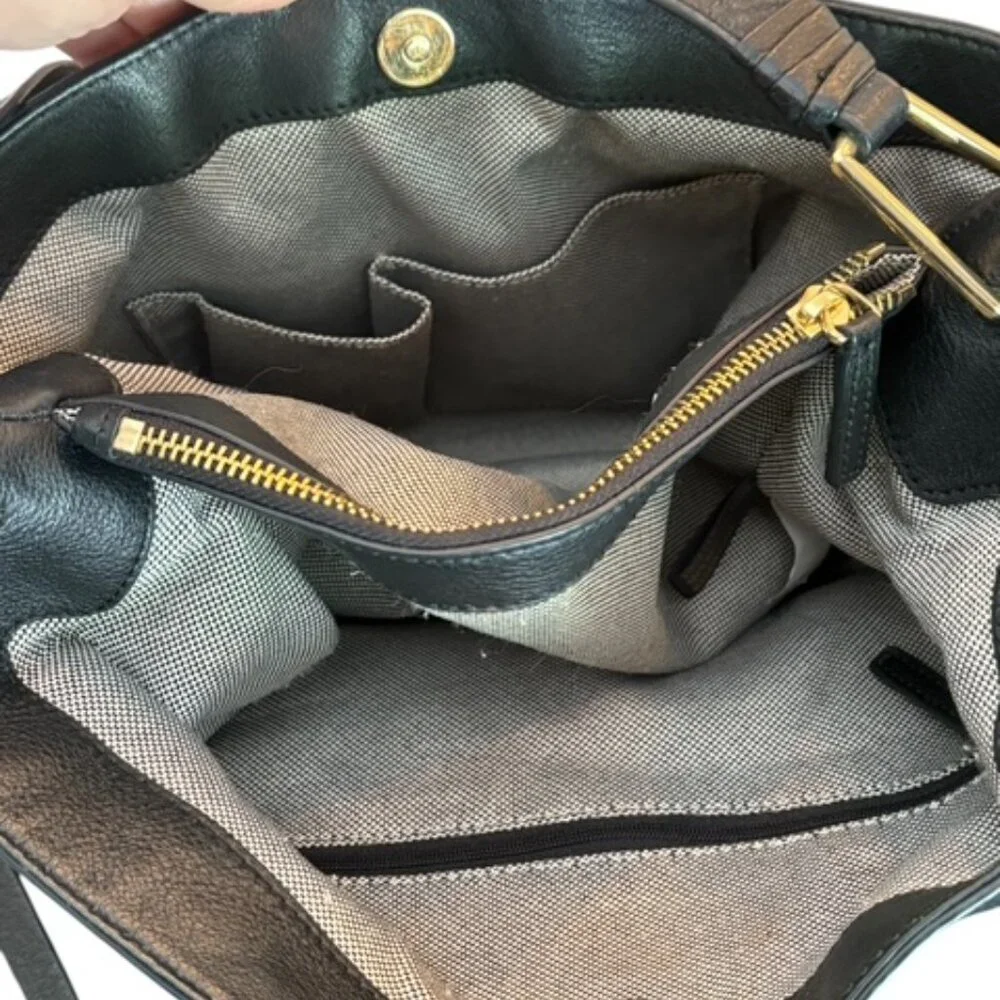 Vince Camuto Black pebbled Leather Taro Tassel Hobo Handbag Purse - Picture 5 of 13